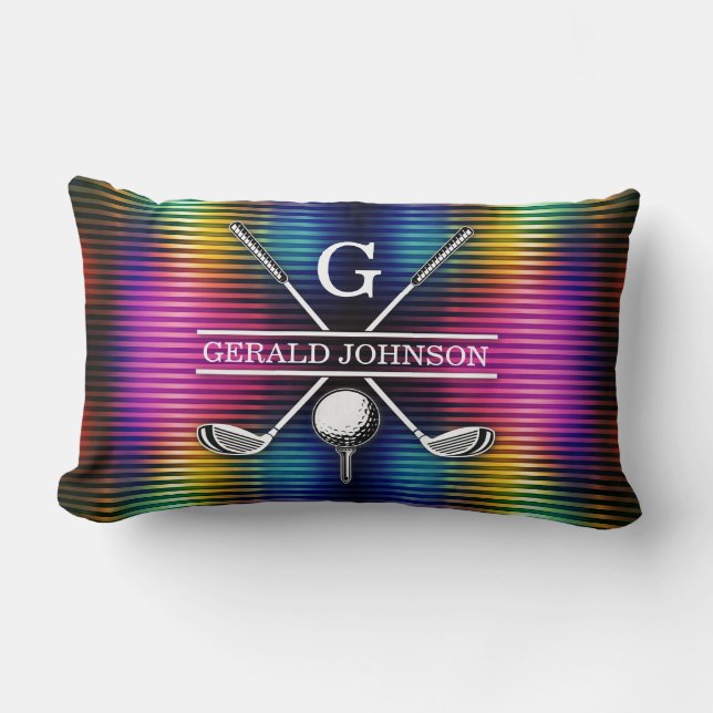 Custom Metallic Colourful Golf Monogram Design Thr Lumbar Cushion (Front)