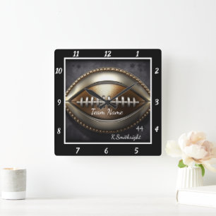 Custom Metallic Football Square Wall Clock