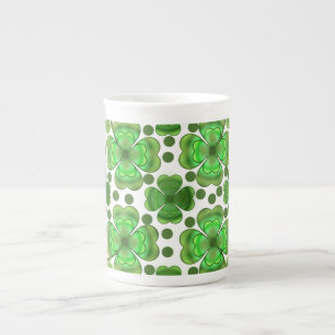Custom Metallic Green Clover & Swirl Pattern  Bone China Mug