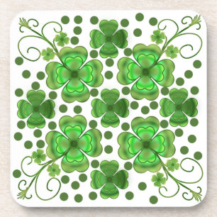 Custom Metallic Green Clover & Swirl Pattern  Coaster