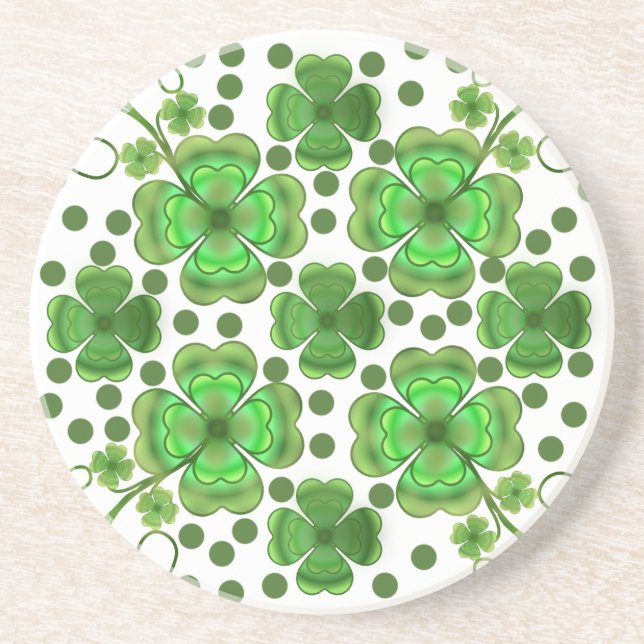 Custom Metallic Green Clover & Swirl Pattern  Coaster (Front)