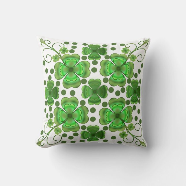 Custom Metallic Green Clover & Swirl Pattern  Cushion (Front)