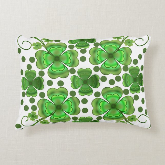 Custom Metallic Green Clover & Swirl Pattern  Decorative Cushion (Front)