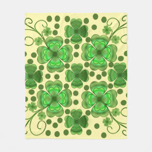 Custom Metallic Green Clover & Swirl Pattern  Fleece Blanket