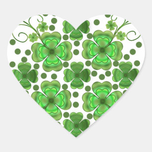 Custom Metallic Green Clover & Swirl Pattern  Heart Sticker