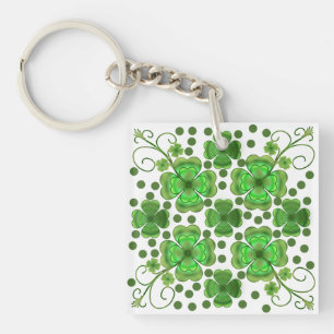Custom Metallic Green Clover & Swirl Pattern  Key Ring