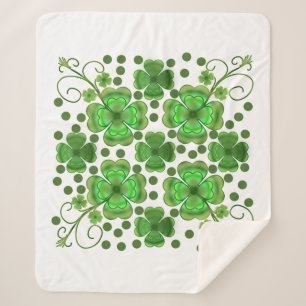 Custom Metallic Green Clover & Swirl Pattern  Sherpa Blanket