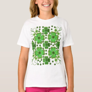 Custom Metallic Green Clover & Swirl Pattern  T-Shirt