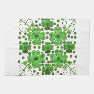 Custom Metallic Green Clover & Swirl Pattern Tea Towel