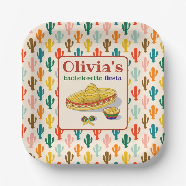 Custom Mexican Fiesta Bachelorette Party  Paper Plate (Front)
