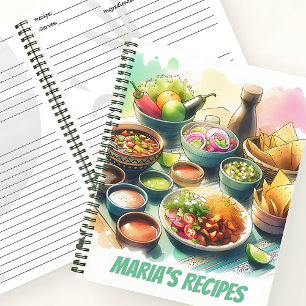 Custom Mexican Food Watercolor Recipe Book