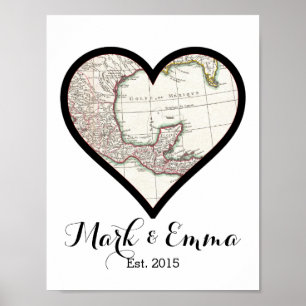 Custom Mexico honeymoon wedding gift couple names Poster