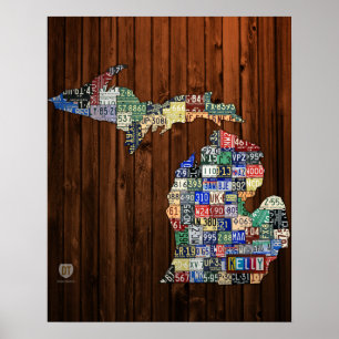 Custom Michigan License Plate Map w/ Name Poster
