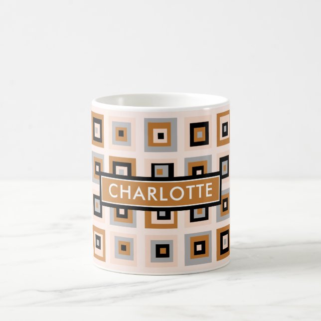 Custom Mid Century Black Terracotta Square Pattern Coffee Mug (Center)