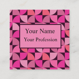 Custom mid century modern geometric pattern pink square business card