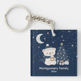 Custom Midnight Christmas Navy, Silver & Gold Key Ring