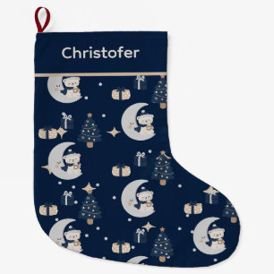 Custom Midnight Christmas   Navy, Silver & Gold  Large Christmas Stocking