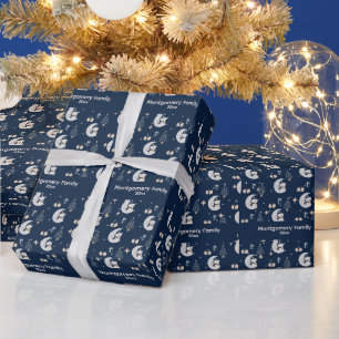 Custom Midnight Christmas   Navy, Silver & Gold  Wrapping Paper