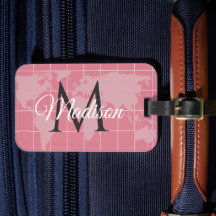 Custom Millennial Pink World Map Monogram Name