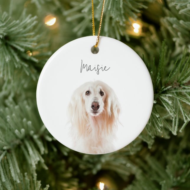 Custom Minimal Dog Photo Name Keepsake Christmas Ceramic Tree Decoration (Tree)