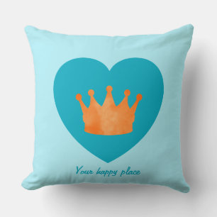 Custom Minimal Geometric Orange Crown Blue Heart  Cushion