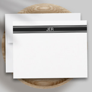 Custom Minimal Monogram Black White Stripe Card
