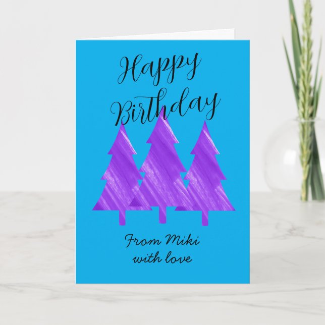 Custom Minimal Mordern Purple Trees Birthday  Card (Front)
