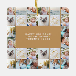 Custom Minimal Simple Photo Collage Grid Camel Ceramic Ornament