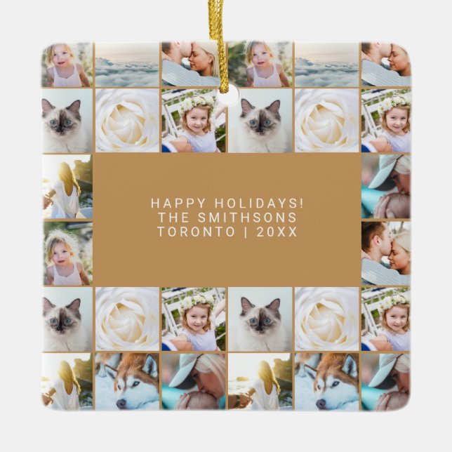 Custom Minimal Simple Photo Collage Grid Camel Ceramic Ornament (Front)