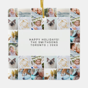 Custom Minimal Simple Photo Collage Grid Ceramic Ornament