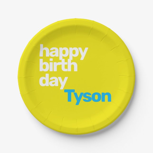custom minimal yellow happy birthday party paper plate (Front)