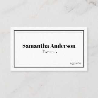 Custom Minimalist Black and White Wedding  Place Card