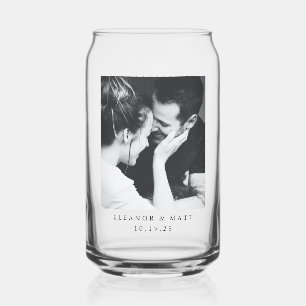 Custom Minimalist Black White Couple Photo Wedding Can Glass