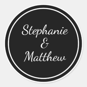 Custom Minimalist Black White Wedding Bride Groom Classic Round Sticker
