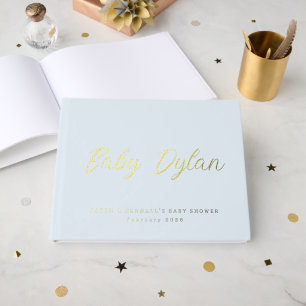 Custom Minimalist blue Baby Shower Guest Book