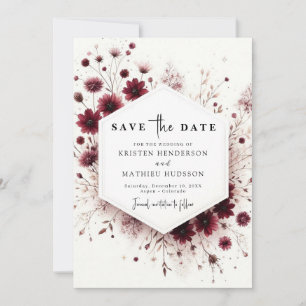 Custom Minimalist Burgundy Wedding Save The Date