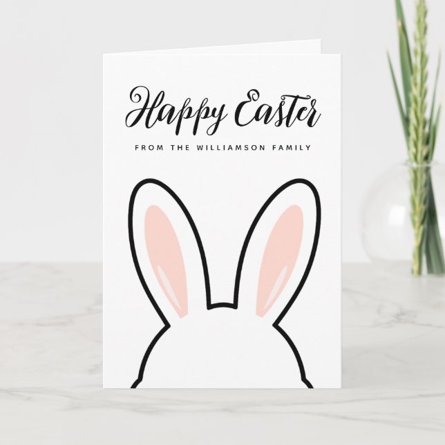 Custom Minimalist Cute Bunny Ears Happy Easter Card (Front)