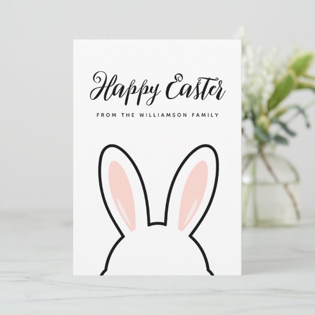 Custom Minimalist Cute Bunny Ears Happy Easter Card (Standing Front)