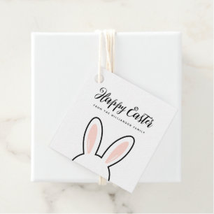 Custom Minimalist Cute Bunny Ears Happy Easter Favour Tags