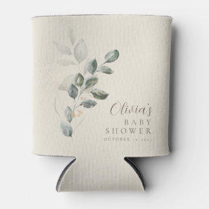 Custom Minimalist Gold Greenery Baby Shower Can Cooler