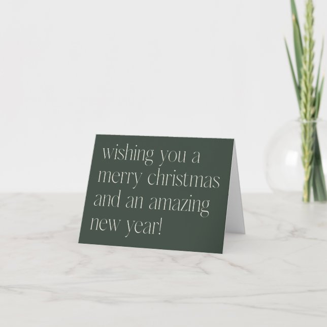 Custom Minimalist Green White Christmas New Year Holiday Card (Front)