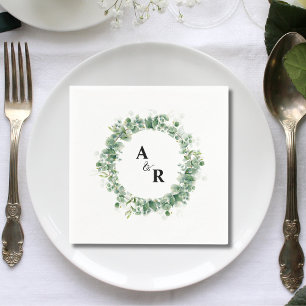 Custom Minimalist Greenery Monogram Wedding Paper Napkin