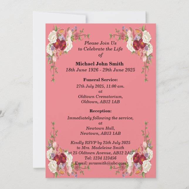 Custom Minimalist Memorial Invitation Card (Front)