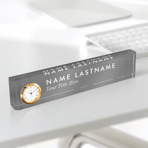 Custom Minimalist Modern Grey Name Plate Clock