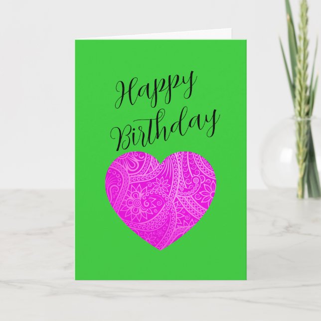 Custom Minimalist Modern Pink Heart Birthday  Card (Front)