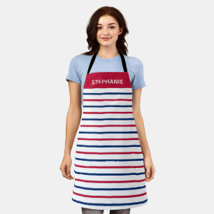 Custom Minimalist Red and Blue Stripes Modern Apron
