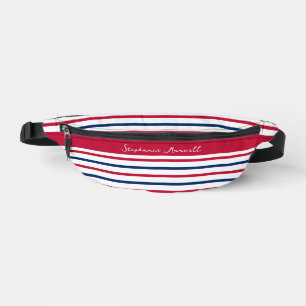 Custom Minimalist Red and Blue Stripes Modern Bum Bags