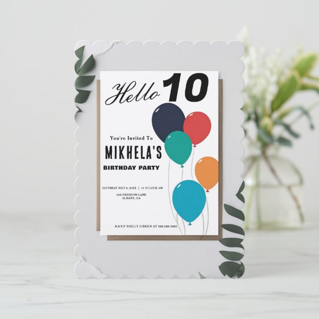 Custom Minimalist Retro Ballons Birthday Invitation (Standing Front)