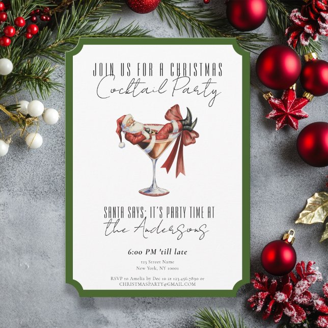 Custom Minimalist Santa Cocktail Christmas Party Invitation (Custom Minimalist Santa Cocktail Christmas Party Invitation)