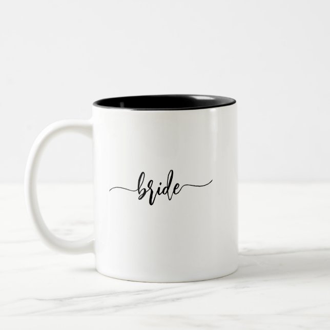 Custom Minimalist Script Bride Name Wedding Coffee Two-Tone Coffee Mug (Left)